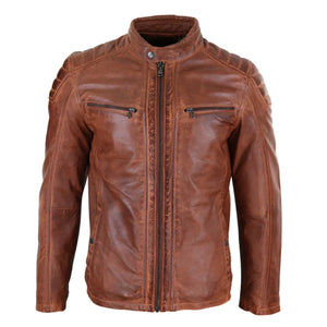 Herrenjacke 100% Echtleder Blau Braun Tailored Fit Bikder Design Retro - Hellbraun - Infinity Leather - 6