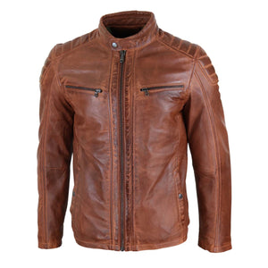 Herrenjacke 100% Echtleder Blau Braun Tailored Fit Bikder Design Retro - Hellbraun - Infinity Leather - 7