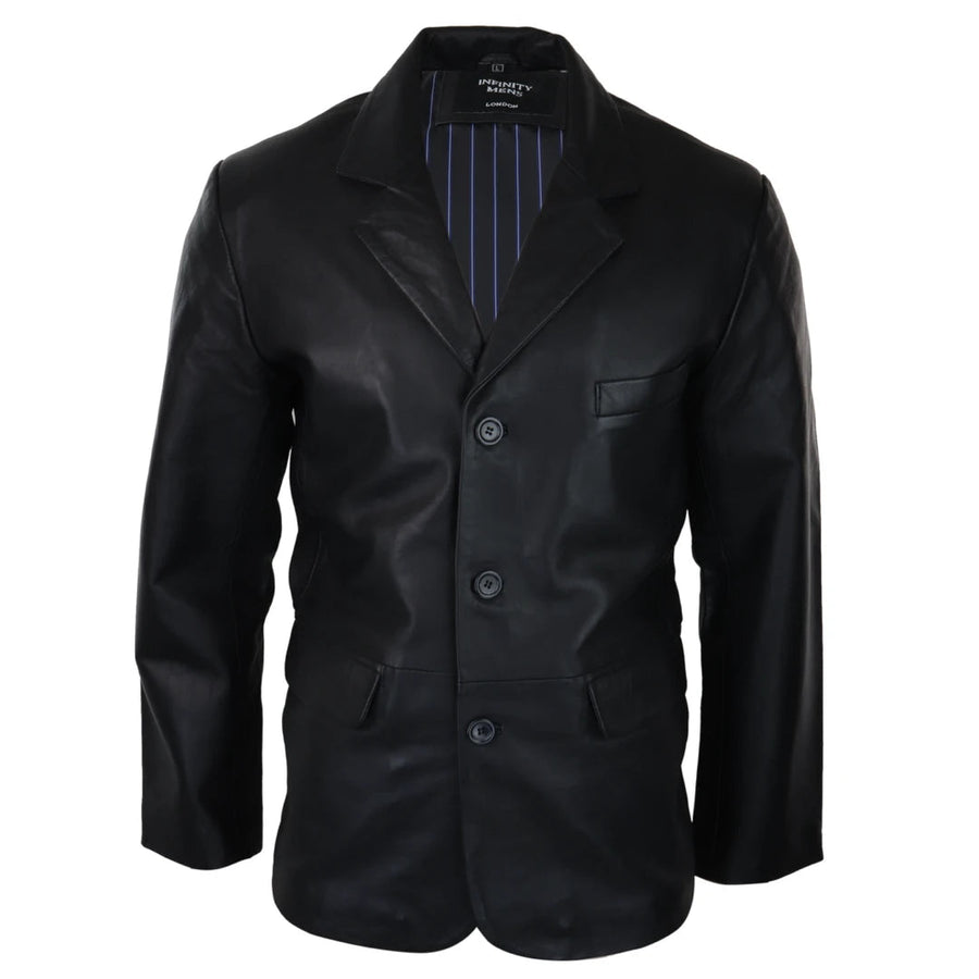 Giacca Nera Lunga da Uomo in Vera Pelle Stile Blazer Classico retro Vintage nero - Infinity Leather - 1