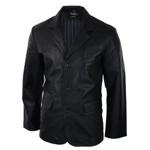 Giacca Nera Lunga da Uomo in Vera Pelle Stile Blazer Classico retro Vintage nero - Infinity Leather - 2