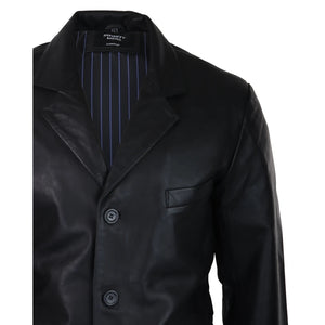 Giacca Nera Lunga da Uomo in Vera Pelle Stile Blazer Classico retro Vintage nero - Infinity Leather - 3