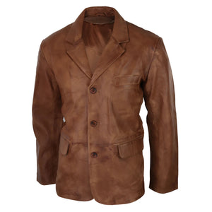 Giacca Nera Lunga da Uomo in Vera Pelle Stile Blazer Classico retro Vintage nero - Nocciola - Infinity Leather - 7