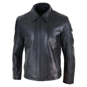 Men's Leather Jacket Black Tan Zipped Classic Soft Napa