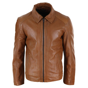 Men's Leather Jacket Black Tan Zipped Classic Soft Napa