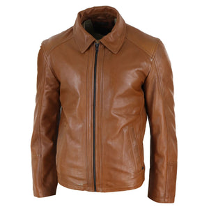 Men's Leather Jacket Black Tan Zipped Classic Soft Napa