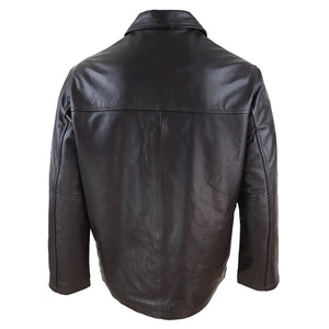Men's Leather Jacket Button Box Black Brown Mid Length Classic Coat