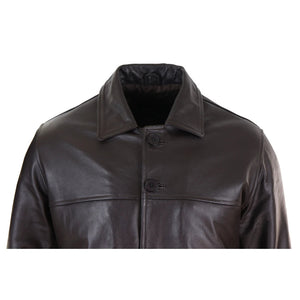 Men's Leather Jacket Button Box Black Brown Mid Length Classic Coat