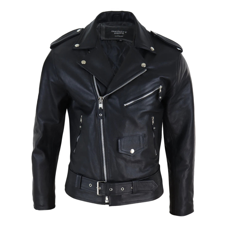 Herrenjacke 100% Echtleder Schwarz Cowboy Ritter Design Rindsleder Motorrad Stil - Infinity Leather - 1