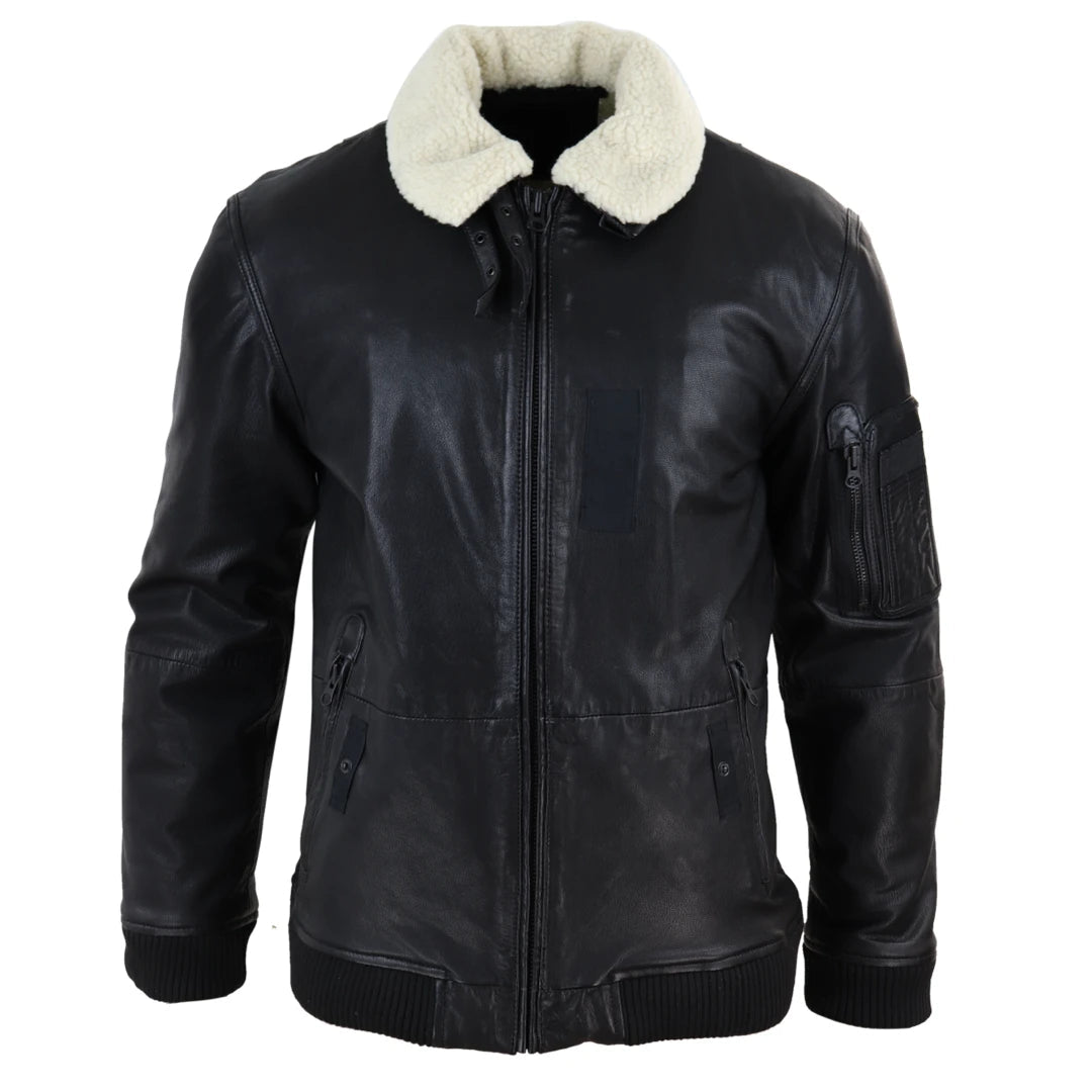 Męska prana skórzana kurtka bomber pilotka sił powietrznych z futrzanym kołnierzem - Infinity Leather - 1