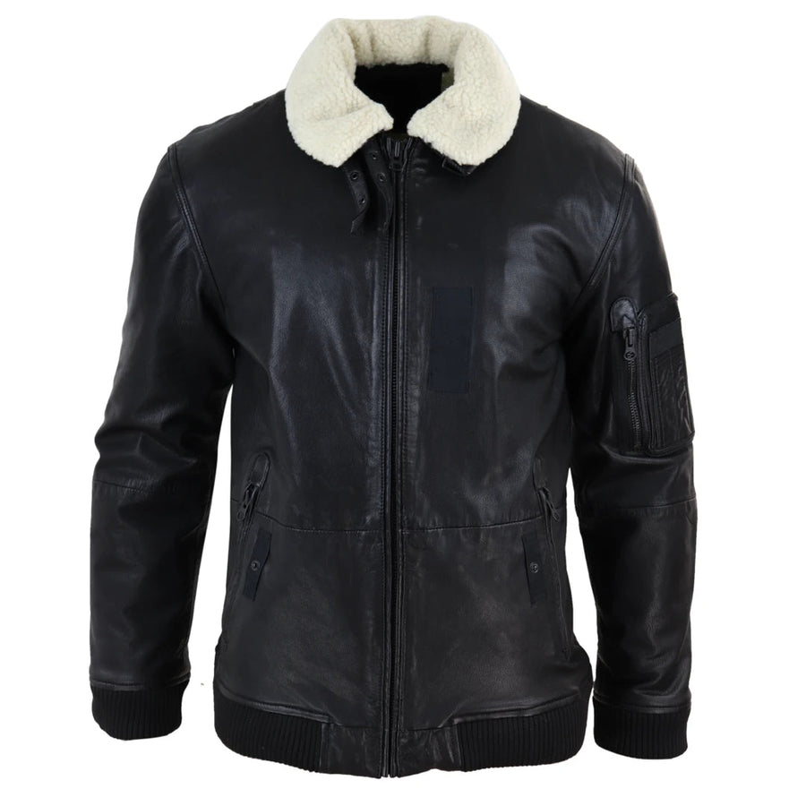 Męska prana skórzana kurtka bomber pilotka sił powietrznych z futrzanym kołnierzem - Infinity Leather - 1