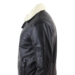 Męska prana skórzana kurtka bomber pilotka sił powietrznych z futrzanym kołnierzem - Infinity Leather - 6