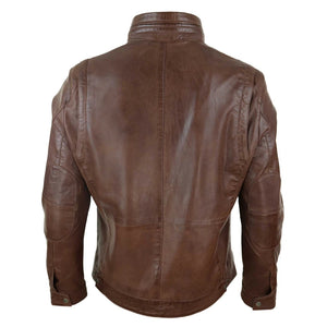 Herrenjacke 100% Echtleder Holzbraun Braun Biker Design Hoher Kragen - Infinity Leather - 10
