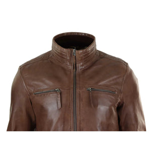 Herrenjacke 100% Echtleder Holzbraun Braun Biker Design Hoher Kragen - Infinity Leather - 9