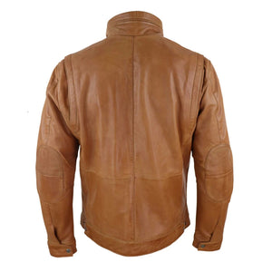 Herrenjacke 100% Echtleder Holzbraun Braun Biker Design Hoher Kragen - Hellbraun - Infinity Leather - 5
