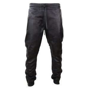 Pantalones vaqueros jogger de cuero real para hombre Pantalones elásticos informales - Negro - Infinity Leather - 1