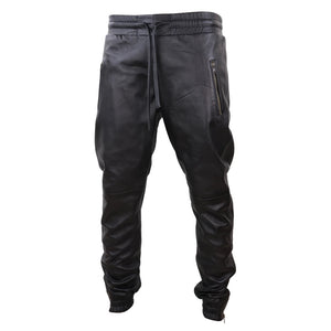 Pantalones vaqueros jogger de cuero real para hombre Pantalones elásticos informales - Negro - Infinity Leather - 2
