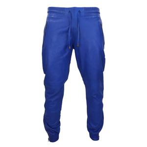 Pantalones vaqueros jogger de cuero real para hombre Pantalones elásticos informales - Azul - Infinity Leather - 5
