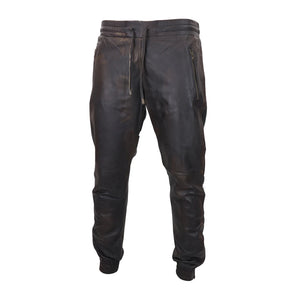 Pantalones vaqueros jogger de cuero real para hombre Pantalones elásticos informales - Marrón - Infinity Leather - 10