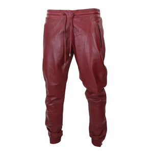Pantalones vaqueros jogger de cuero real para hombre Pantalones elásticos informales - Borgoña - Infinity Leather - 22