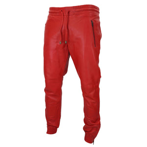 Pantalones vaqueros jogger de cuero real para hombre Pantalones elásticos informales - Rojo - Infinity Leather - 14