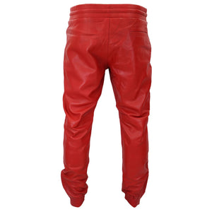 Pantalones vaqueros jogger de cuero real para hombre Pantalones elásticos informales - Rojo - Infinity Leather - 16