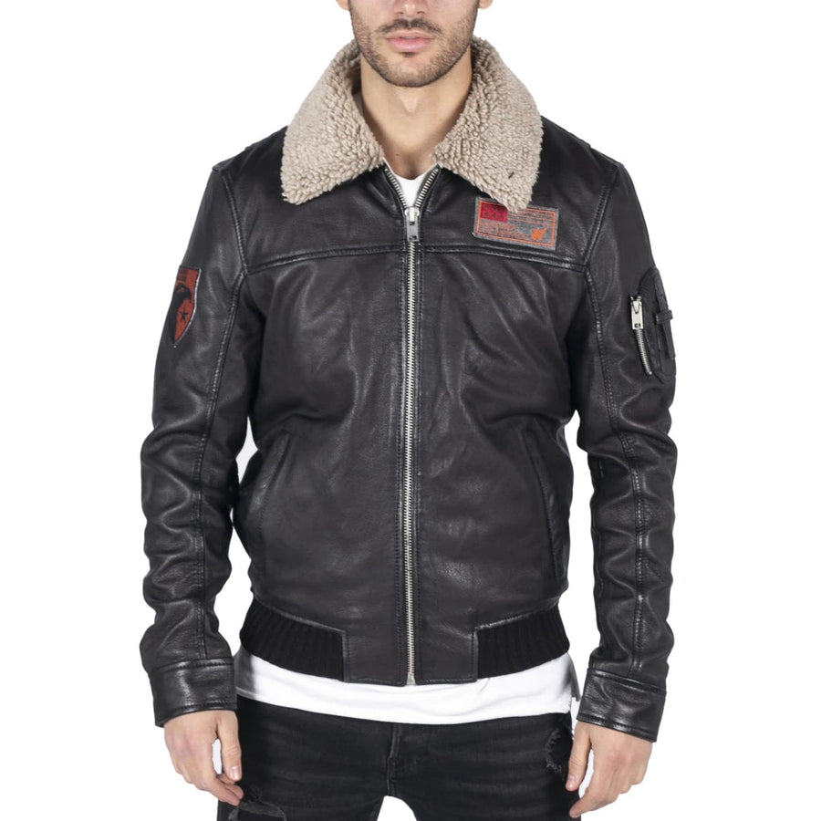 Kurtka bomber pilot męska skórzana z naszywką Sił Powietrznych i futrzanym kołnierzem - Infinity Leather - 1