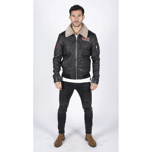 Kurtka bomber pilot męska skórzana z naszywką Sił Powietrznych i futrzanym kołnierzem - Infinity Leather - 2