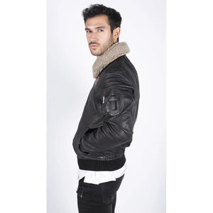 Kurtka bomber pilot męska skórzana z naszywką Sił Powietrznych i futrzanym kołnierzem - Infinity Leather - 4
