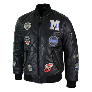 Kurtka letterman bomber puchowa pikowana skórzana męska w stylu varsity baseball - Aviatrix - 2
