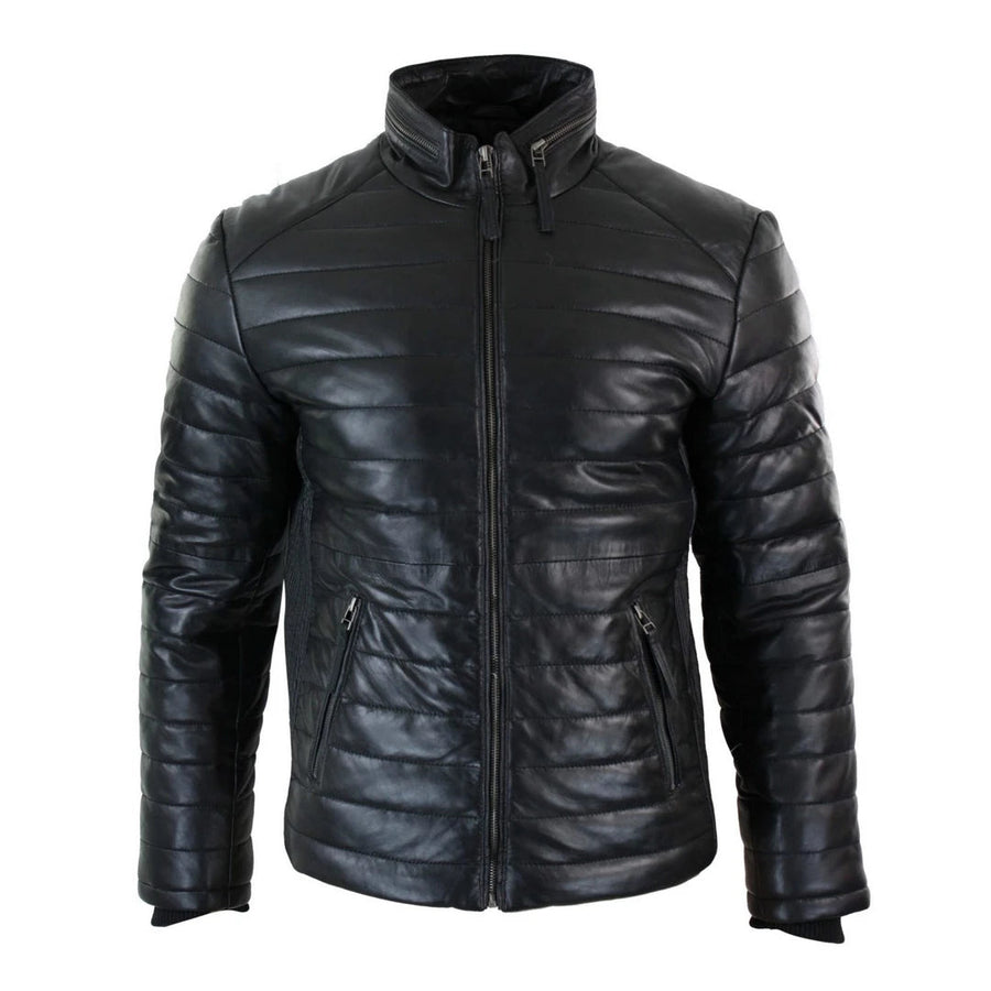 Herren-Steppjacke aus Leder mit Reißverschluss braun und schwarz - Aviatrix - 1