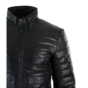 Giacca Puffer da Uomo Bomber in Vera Pelle Calda Invernale Casual Elegante - Nero - Aviatrix - 3