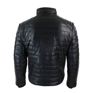 Giacca Puffer da Uomo Bomber in Vera Pelle Calda Invernale Casual Elegante - Nero - Aviatrix - 5