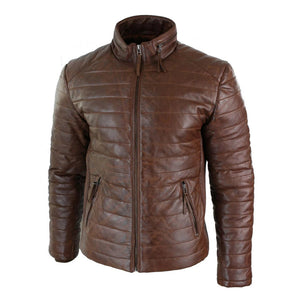 Giacca Puffer da Uomo Bomber in Vera Pelle Calda Invernale Casual Elegante - Legno Marrone - Aviatrix - 7