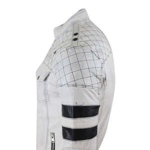 Men's Leather Racing Jacket Biker Zipped Napa Stripes Black White - Infinity Leather - 9