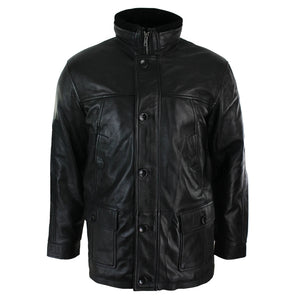 Herrenjacke 100% Echtleder Schwarz Braun Militär Armee Knopfleiste - Infinity Leather - 1