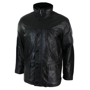 Herrenjacke 100% Echtleder Schwarz Braun Militär Armee Knopfleiste - Infinity Leather - 2