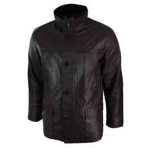 Herrenjacke 100% Echtleder Schwarz Braun Militär Armee Knopfleiste - Infinity Leather - 6