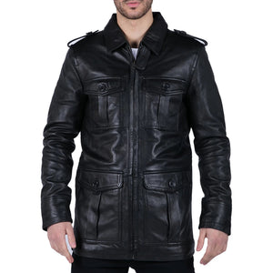 Herren Lederjacke Safari Echtleder Parka Schwarz Braun Tailored Fit Freizeitjacke - Infinity Leather - 1