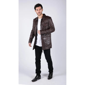 Herren Lederjacke Safari Echtleder Parka Schwarz Braun Tailored Fit Freizeitjacke - Infinity Leather - 12