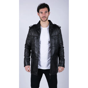 Herren Lederjacke Safari Echtleder Parka Schwarz Braun Tailored Fit Freizeitjacke - Infinity Leather - 2