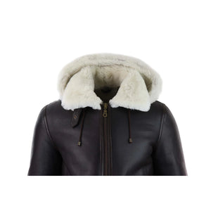Men's Leather Sherling Sheepskin Hood Jacket Aviator Flying Pilot - Beige - Infinity Leather - 11