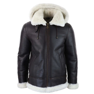 Men's Leather Sherling Sheepskin Hood Jacket Aviator Flying Pilot - Beige - Infinity Leather - 8