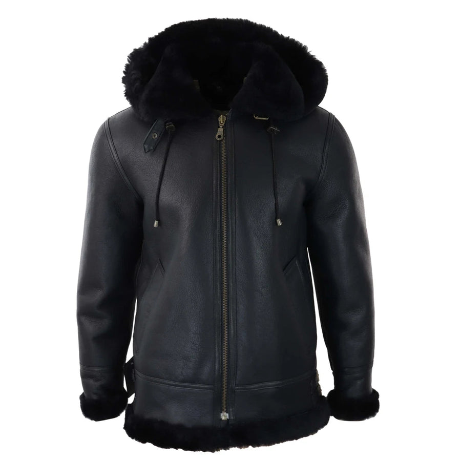 Herrenjacke 100% Echtleder Schwarz Schaffell Aviator Piloten Design Vintage - Infinity Leather - 1