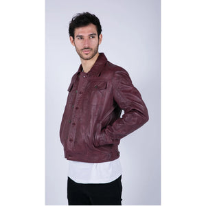 Herren Lederjacke Burgund Wein Retro Jeans-Stil Brando Klassisch - burgund XS - Infinity Leather - 2