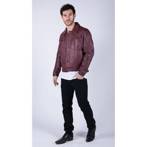 Herren Lederjacke Burgund Wein Retro Jeans-Stil Brando Klassisch - burgund XS - Infinity Leather - 3