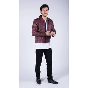 Herren Lederjacke Burgund Wein Retro Jeans-Stil Brando Klassisch - burgund XS - Infinity Leather - 4