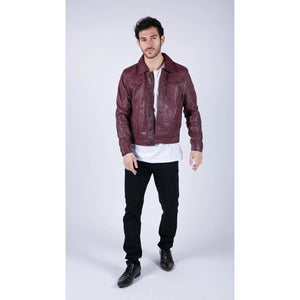 Herren Lederjacke Burgund Wein Retro Jeans-Stil Brando Klassisch - burgund XS - Infinity Leather - 5