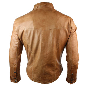 Herren Echtleder Jacke Schwarz Braun Lederhemd Retro Vintage Design - Hellbraun - Infinity Leather - 4