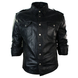 Herren Echtleder Jacke Schwarz Braun Lederhemd Retro Vintage Design - Infinity Leather - 5