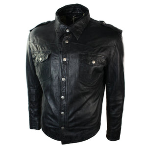 Herren Echtleder Jacke Schwarz Braun Lederhemd Retro Vintage Design - Infinity Leather - 6